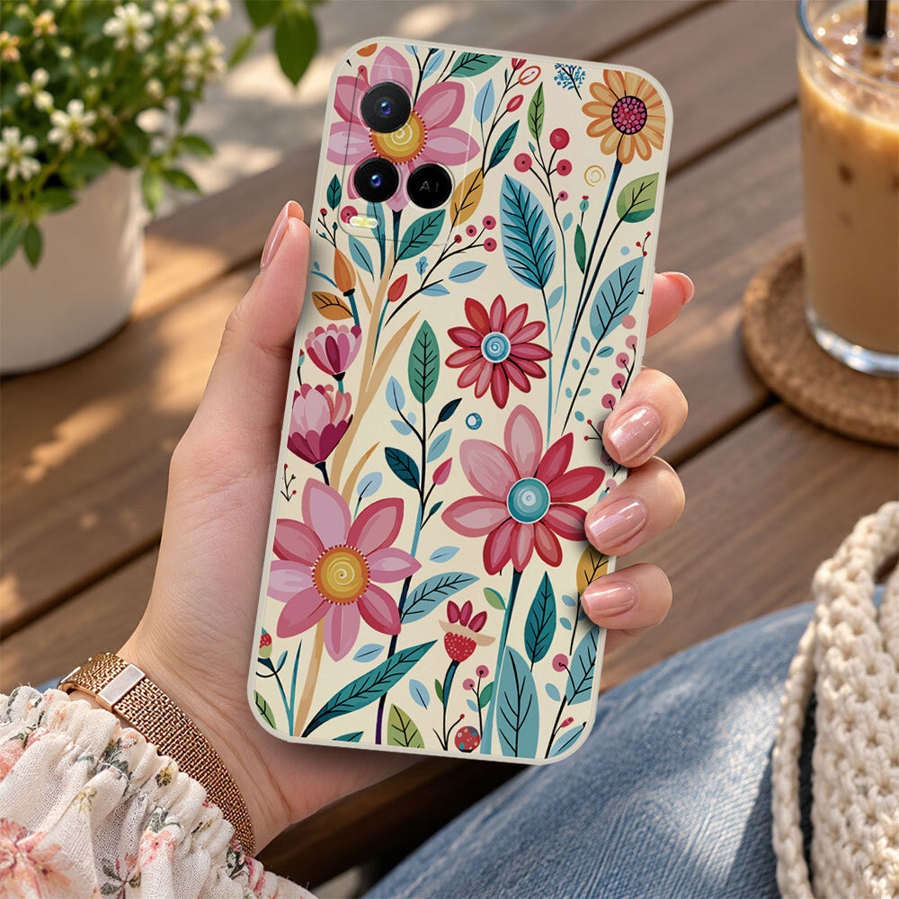 Vivo Y21s Cover - Off White - D3 - ONation Petal Whismy Series - HQ Liquid Silicone Soft Case