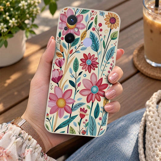 Xiaomi Redmi 12C Cover - Off White - D3 - ONation Petal Whismy Series - HQ Liquid Silicone Soft Case