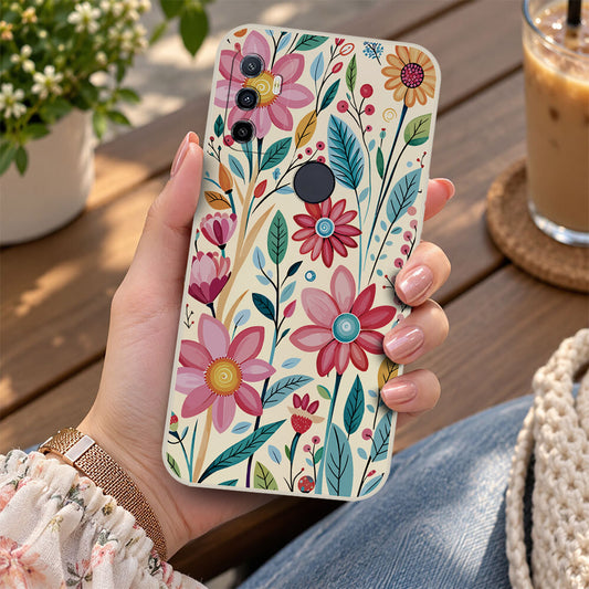 Oppo A32 Cover - Off White - D3 - ONation Petal Whismy Series - HQ Liquid Silicone Soft Case