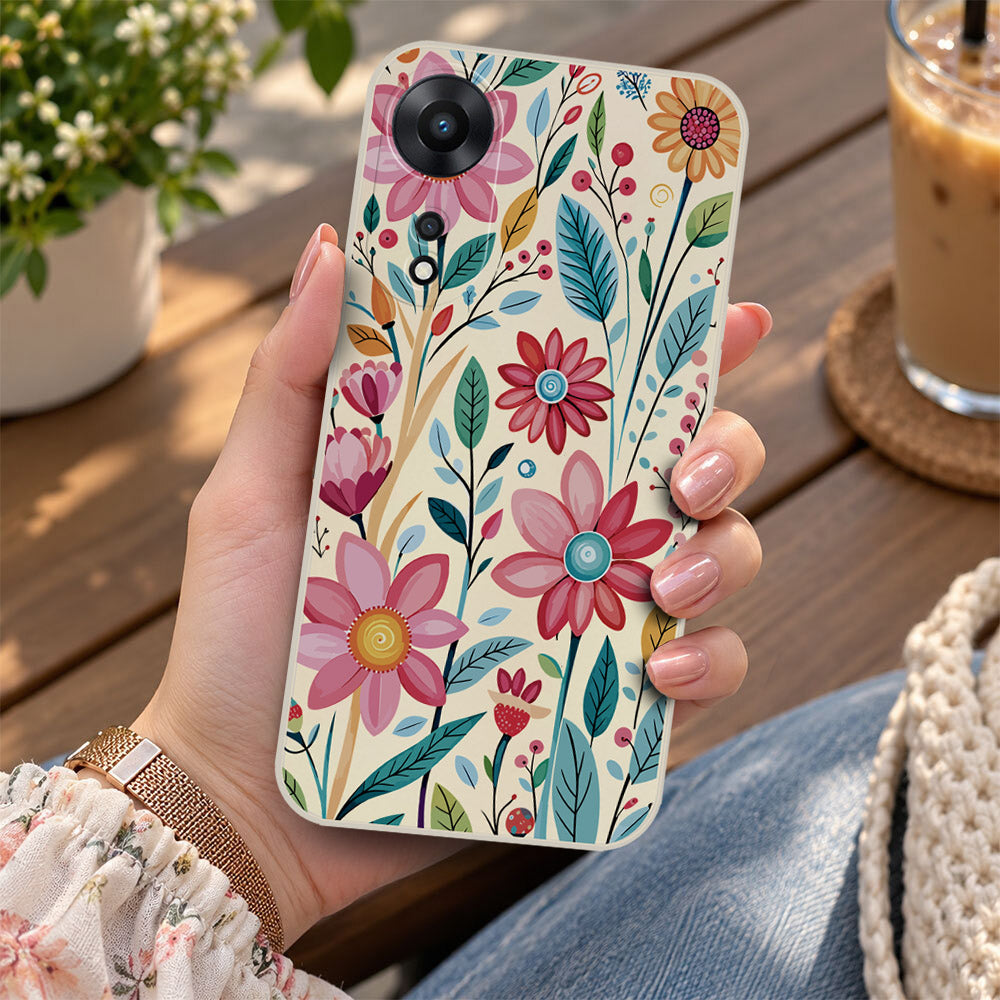 Oppo A58 4G Cover - Off White - D3 - ONation Petal Whismy Series - HQ Liquid Silicone Soft Case