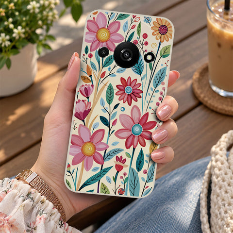 Xiaomi Redmi A3 Cover - Off White - D3 - ONation Petal Whismy Series - HQ Liquid Silicone Soft Case