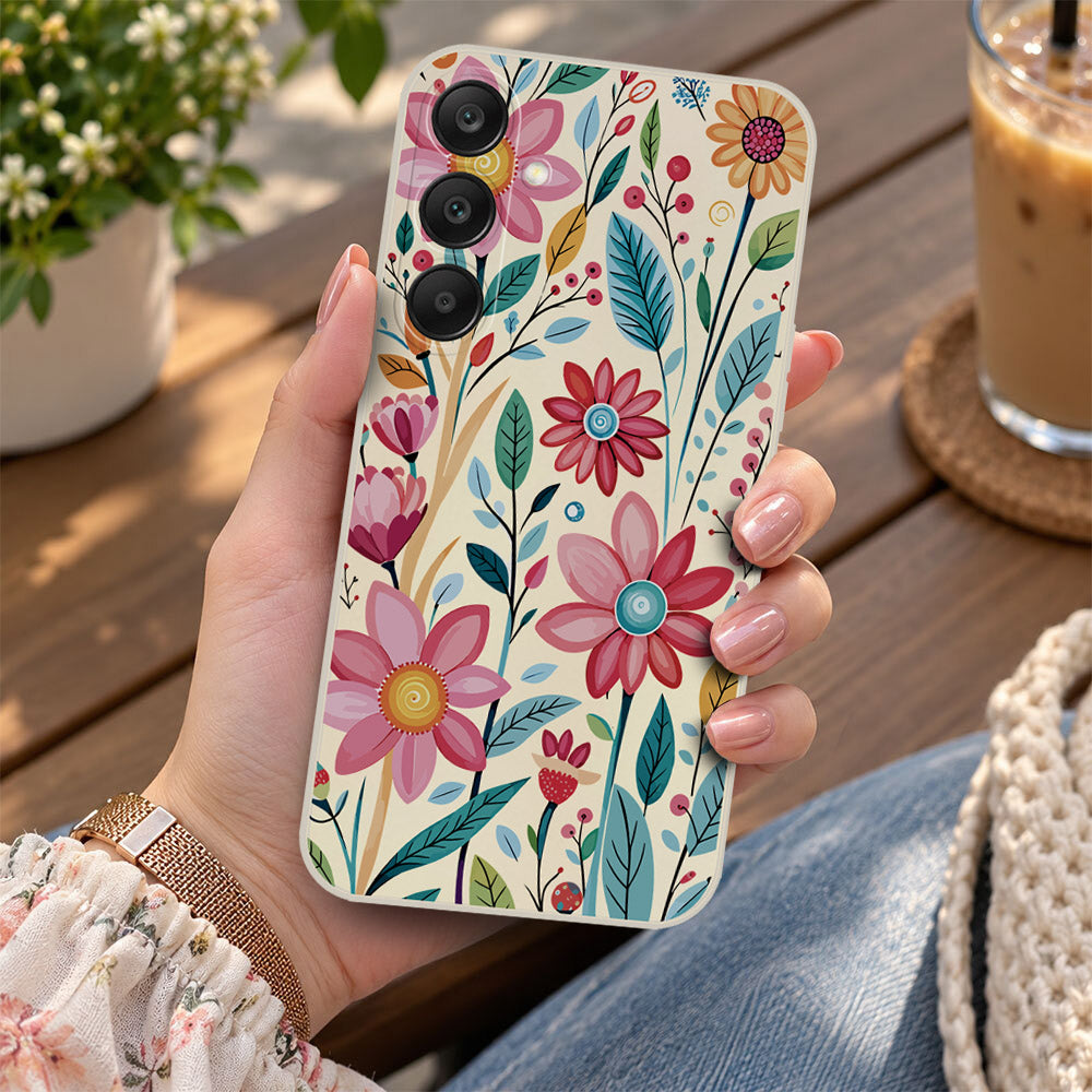Samsung Galaxy S24 Cover - Off White - D3 - ONation Petal Whismy Series - HQ Liquid Silicone Soft Case