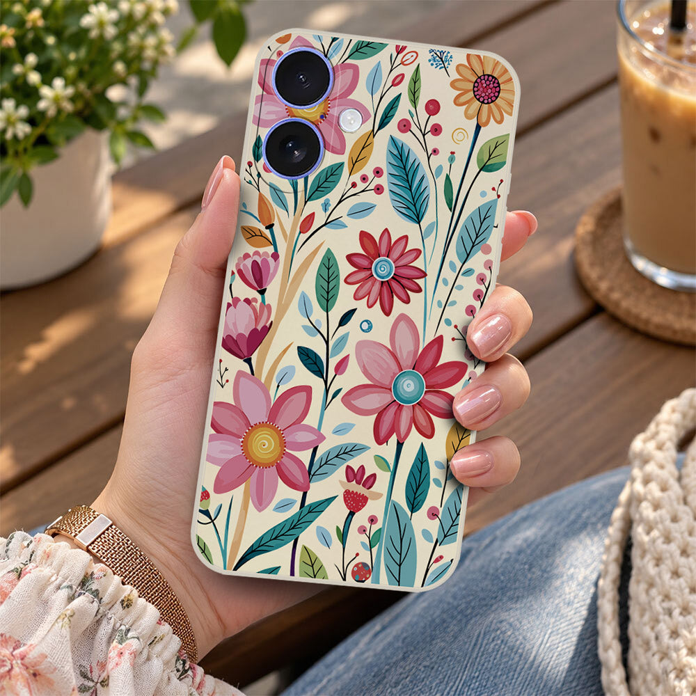 iPhone 16 Cover - Off White - D3 - ONation Petal Whismy Series - HQ Liquid Silicone Soft Case