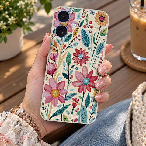 iPhone 16 Cover - Off White - D3 - ONation Petal Whismy Series - HQ Liquid Silicone Soft Case