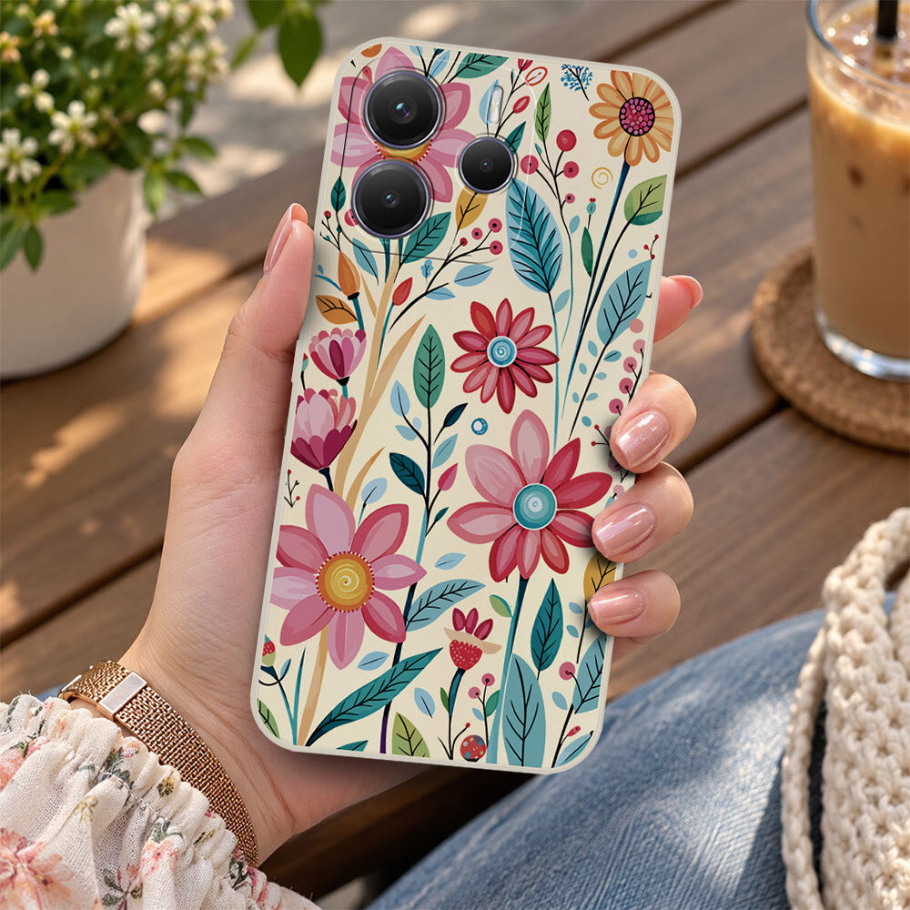 Xiaomi Redmi Note 14 4G Cover - Off White - D3 - ONation Petal Whismy Series - HQ Liquid Silicone Soft Case
