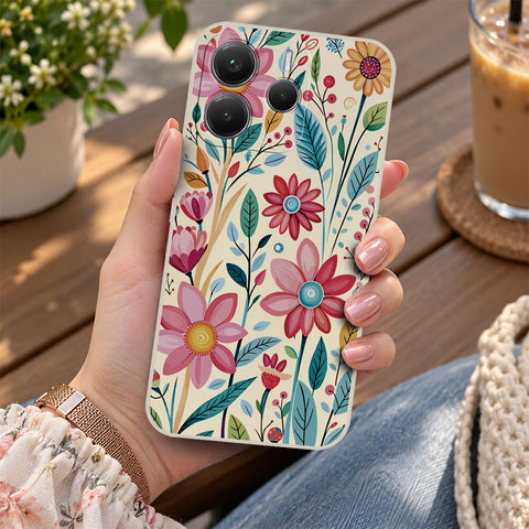 Xiaomi Redmi Note 14 4G Cover - Off White - D3 - ONation Petal Whismy Series - HQ Liquid Silicone Soft Case