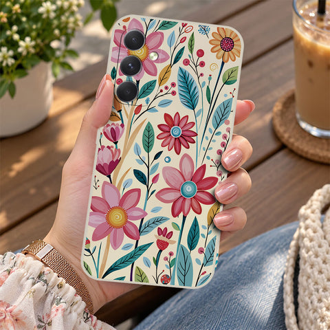Samsung Galaxy A35 Cover - Off White - D3 - ONation Petal Whismy Series - HQ Liquid Silicone Soft Case