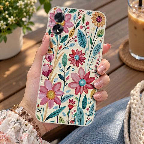 Oppo A38 Cover - Off White - D3 - ONation Petal Whismy Series - HQ Liquid Silicone Soft Case