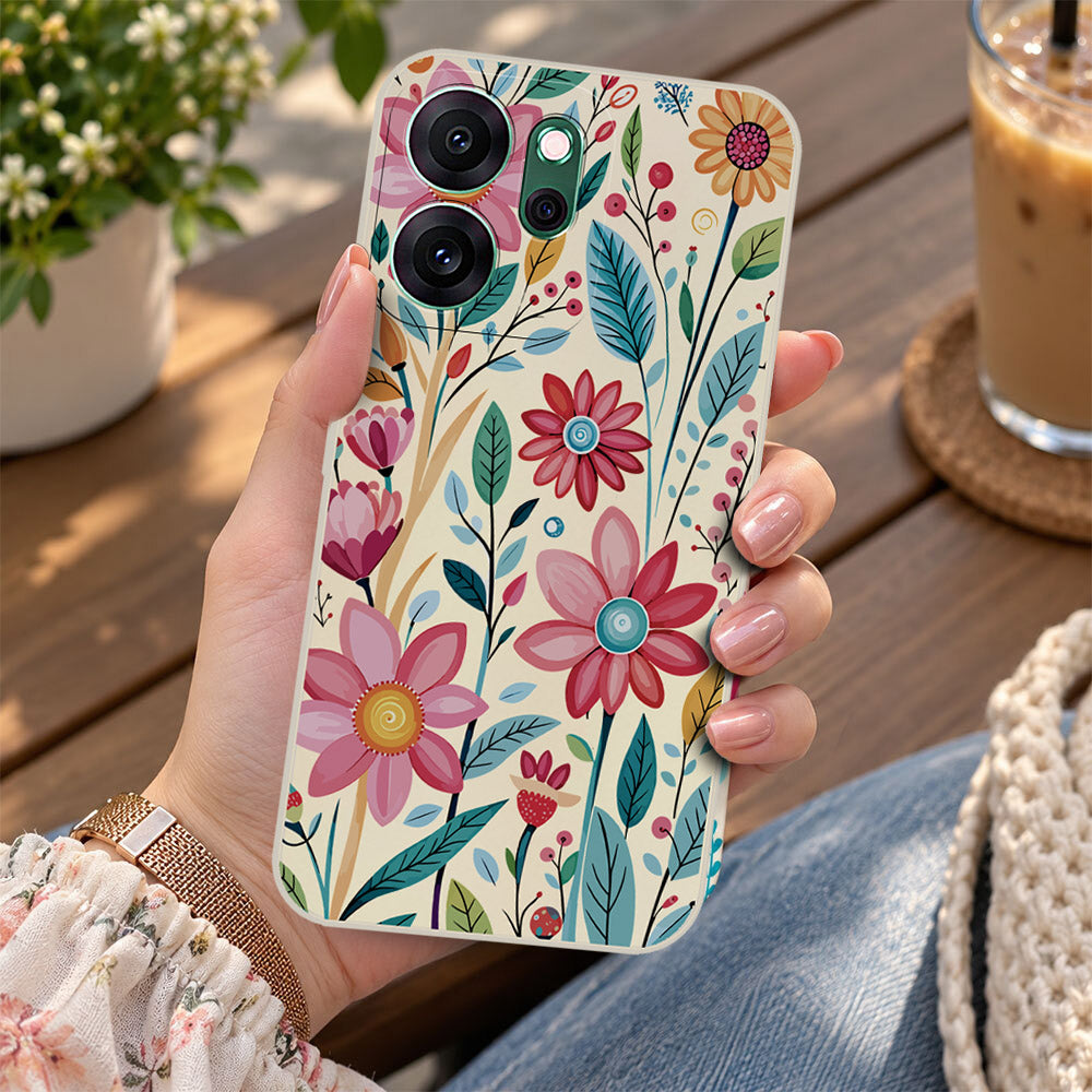 Oppo Reno 14F Cover - Off White - D3 - ONation Petal Whismy Series - HQ Liquid Silicone Soft Case