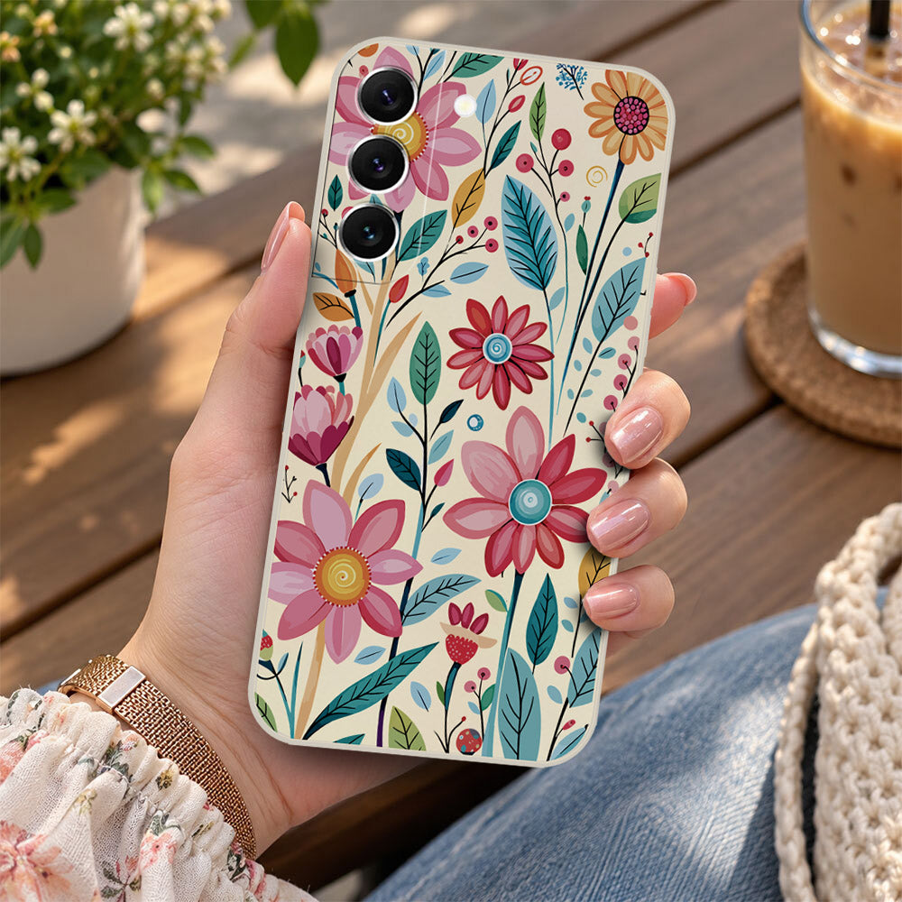 Samsung Galaxy S22 5G Cover - Off White - D3 - ONation Petal Whismy Series - HQ Liquid Silicone Soft Case