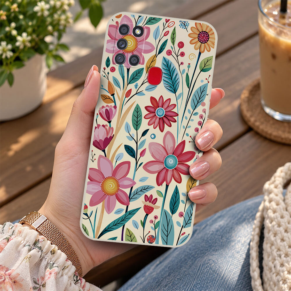 Samsung Galaxy A22 Cover - Off White - D3 - ONation Petal Whismy Series - HQ Liquid Silicone Soft Case