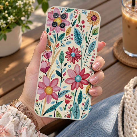 Samsung Galaxy A12 Nacho Cover - Off White - D3 - ONation Petal Whismy Series - HQ Liquid Silicone Soft Case