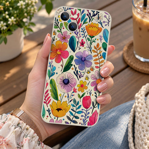 iPhone 13 Mini Cover - Off White - D4 - ONation Petal Whismy Series - HQ Liquid Silicone Soft Case