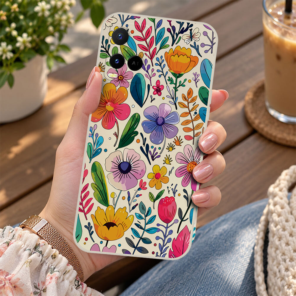 Vivo Y33t Cover - Off White - D4 - ONation Petal Whismy Series - HQ Liquid Silicone Soft Case