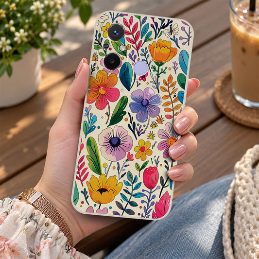 Xiaomi Redmi 12C Cover - Off White - D4 - ONation Petal Whismy Series - HQ Liquid Silicone Soft Case