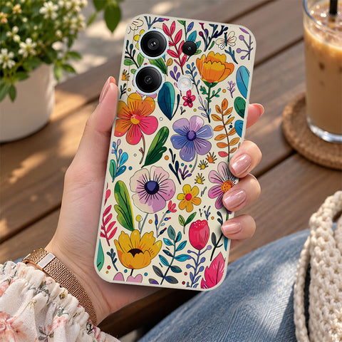 Xiaomi Redmi Note 13 Cover - Off White - D4 - ONation Petal Whismy Series - HQ Liquid Silicone Soft Case