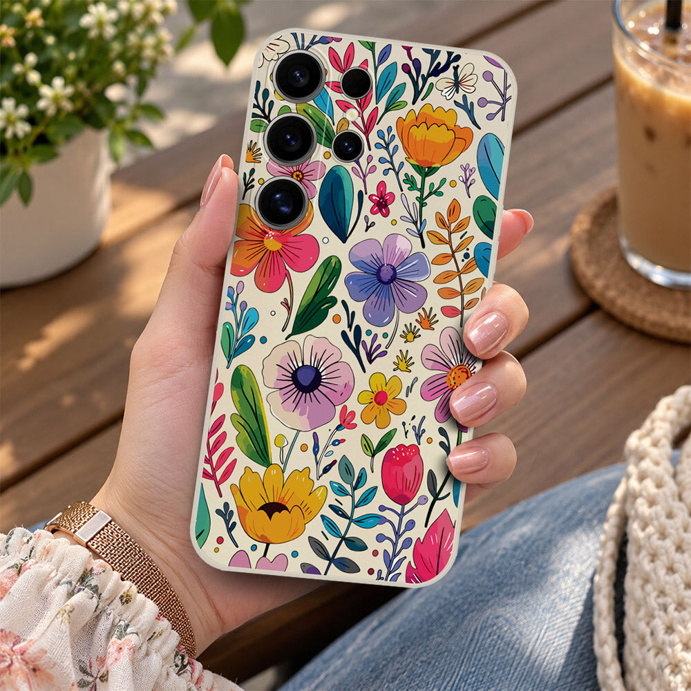 Samsung Galaxy S24 Ultra Cover - Off White - D4 - ONation Petal Whismy Series - HQ Liquid Silicone Soft Case