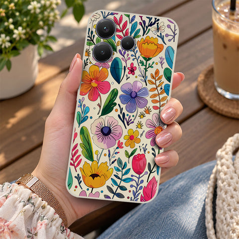 Xiaomi Redmi Note 14 4G Cover - Off White - D4 - ONation Petal Whismy Series - HQ Liquid Silicone Soft Case