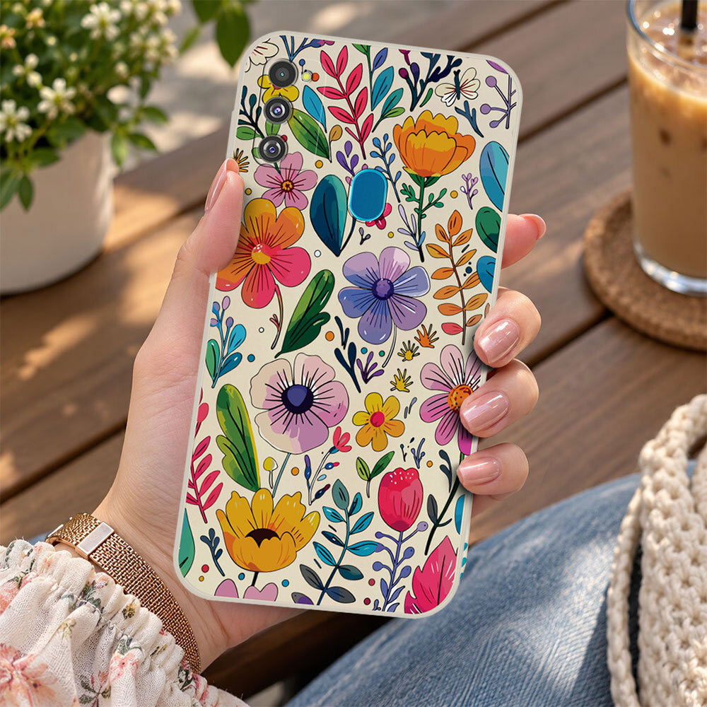 Samsung Galaxy M30s Cover - Off White - D4 - ONation Petal Whismy Series - HQ Liquid Silicone Soft Case