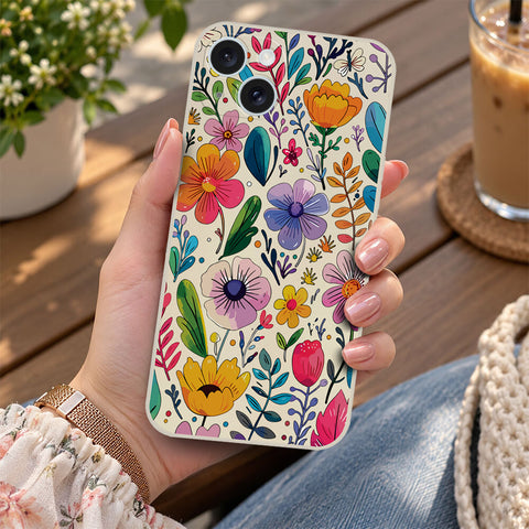 iPhone 15 Plus Cover - Off White - D4 - ONation Petal Whismy Series - HQ Liquid Silicone Soft Case