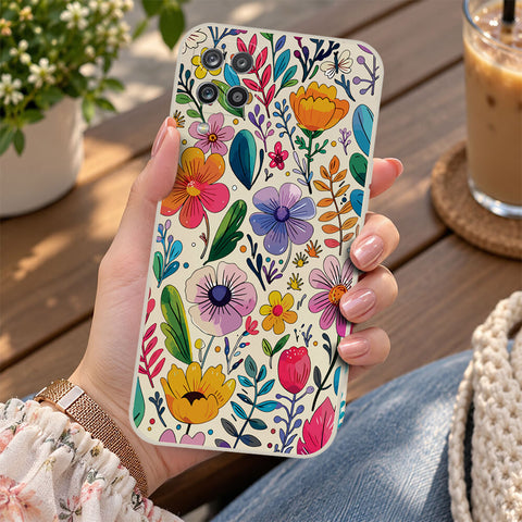 Samsung Galaxy A13 Cover - Off White - D4 - ONation Petal Whismy Series - HQ Liquid Silicone Soft Case
