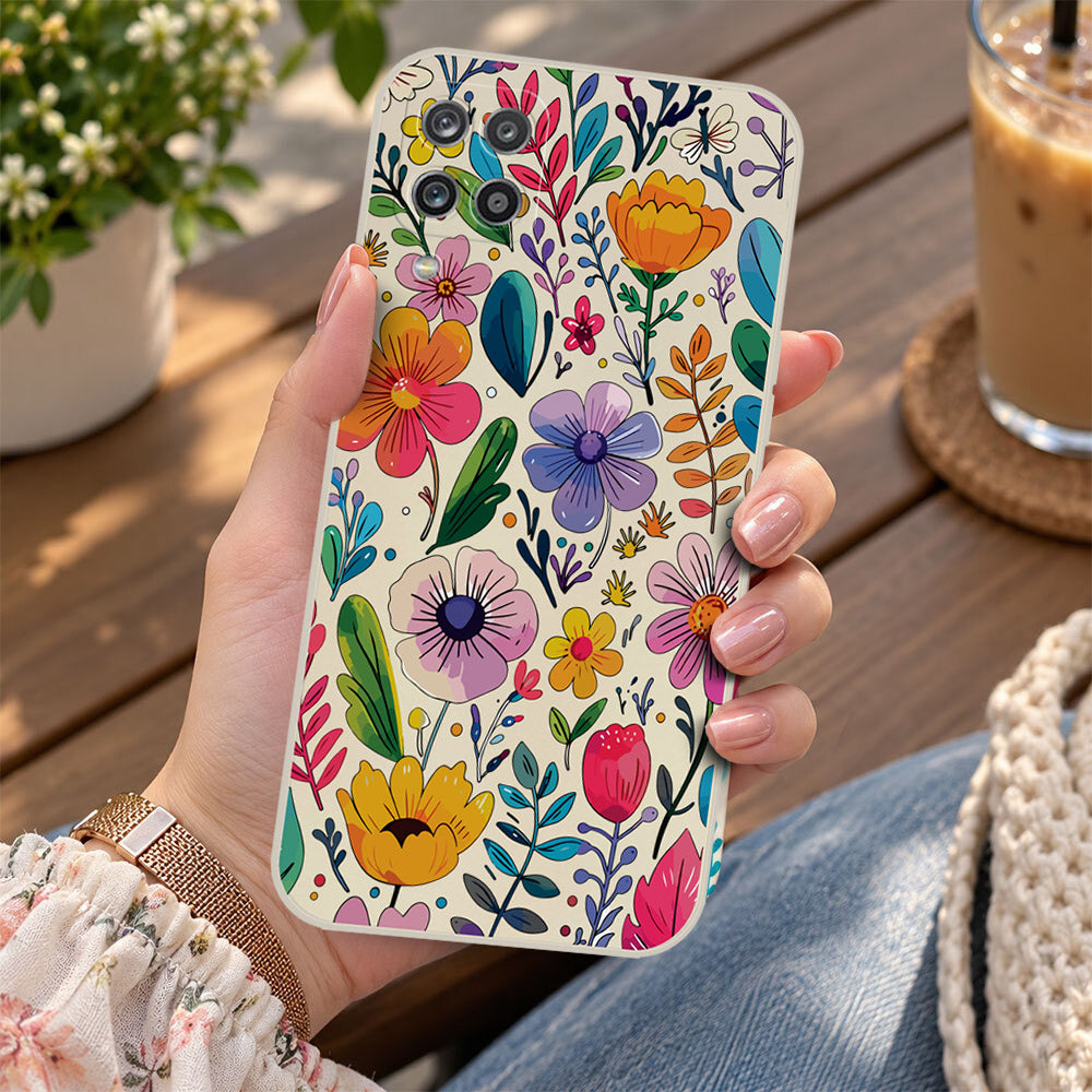 Samsung Galaxy A12 Nacho Cover - Off White - D4 - ONation Petal Whismy Series - HQ Liquid Silicone Soft Case