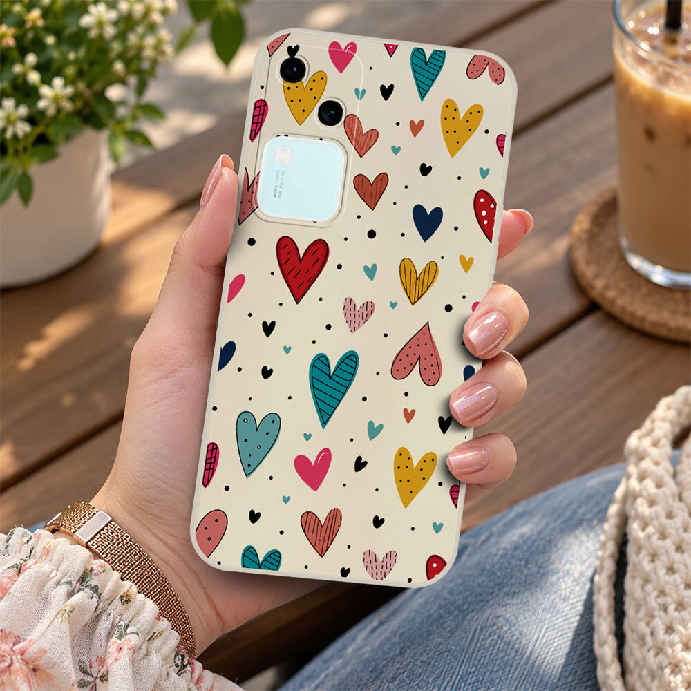 Vivo V30  Cover - Off White - D5 - ONation Petal Whismy Series - HQ Liquid Silicone Soft Case