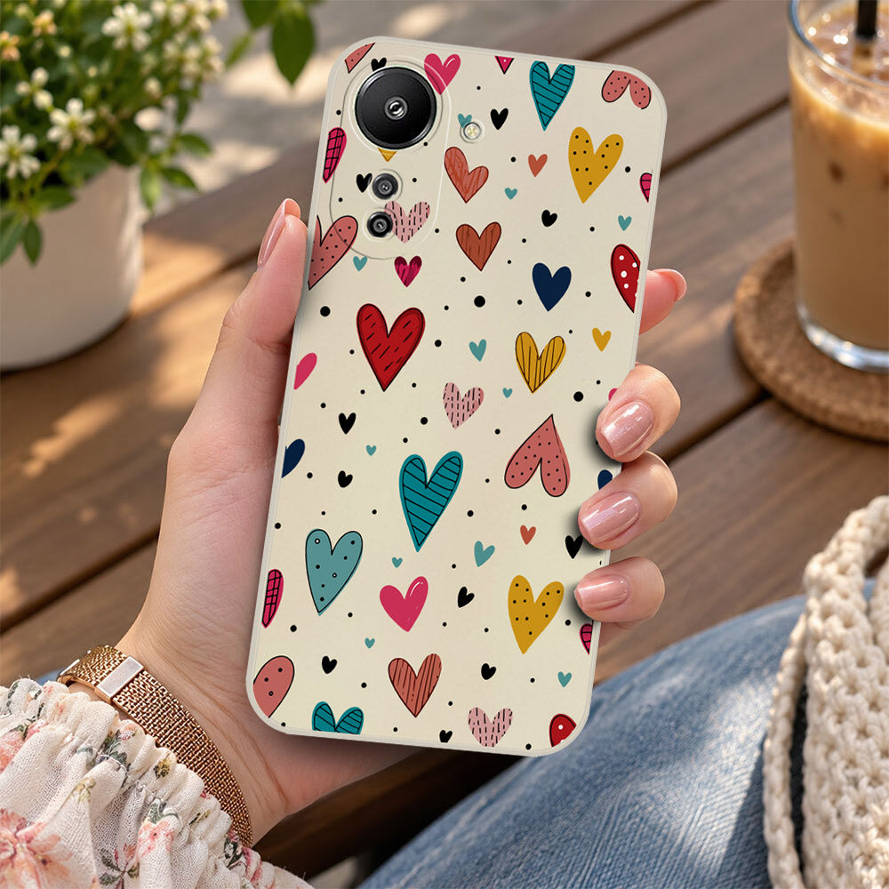 Xiaomi Redmi 13C Cover - Off White - D5 - ONation Petal Whismy Series - HQ Liquid Silicone Soft Case