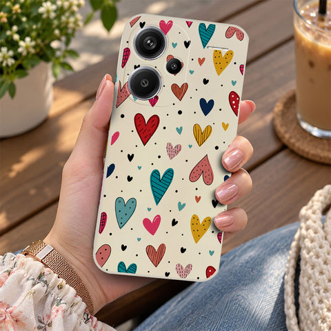 Xiaomi Redmi Note 13 Pro Plus 5G Cover - Off White - D5 - ONation Petal Whismy Series - HQ Liquid Silicone Soft Case