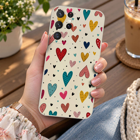 Samsung Galaxy S21 Ultra 5G Cover - Off White - D5 - ONation Petal Whismy Series - HQ Liquid Silicone Soft Case