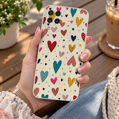 Samsung Galaxy M22 Cover - Off White - D5 - ONation Petal Whismy Series - HQ Liquid Silicone Soft Case