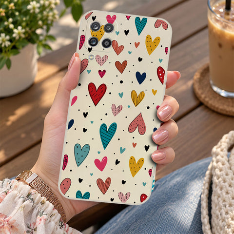 Samsung Galaxy A12 Nacho Cover - Off White - D5 - ONation Petal Whismy Series - HQ Liquid Silicone Soft Case
