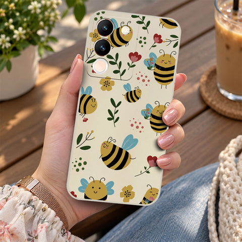 Vivo V29e Cover - Off White -D6 - ONation Petal Whismy Series - HQ Liquid Silicone Soft Case