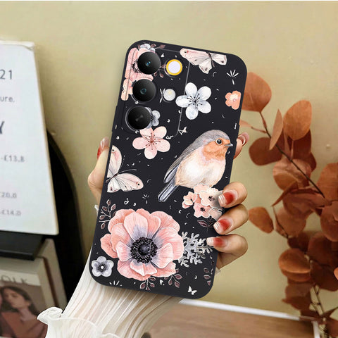 Realme C85 Cover - Black - D1 - ONation Nature Floral Series - HQ Liquid Silicone Soft Case