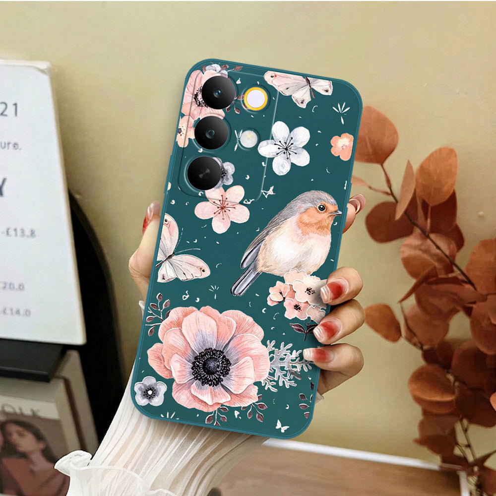 Realme C85 Cover - Dark Green - D1 - ONation Nature Floral Series - HQ Liquid Silicone Soft Case