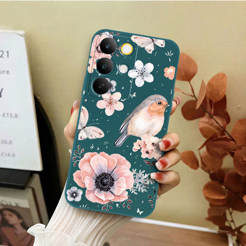 Realme C85 Cover - Dark Green - D1 - ONation Nature Floral Series - HQ Liquid Silicone Soft Case