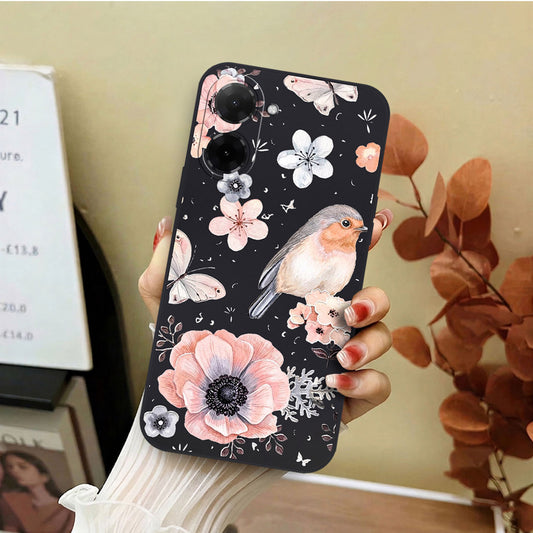 Xiaomi Poco C71 4G Cover - Black - D1 - ONation Nature Floral Series - HQ Liquid Silicone Soft Case
