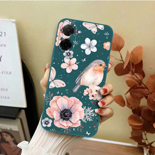Xiaomi Poco C71 4G Cover - Dark Green - D1 - ONation Nature Floral Series - HQ Liquid Silicone Soft Case