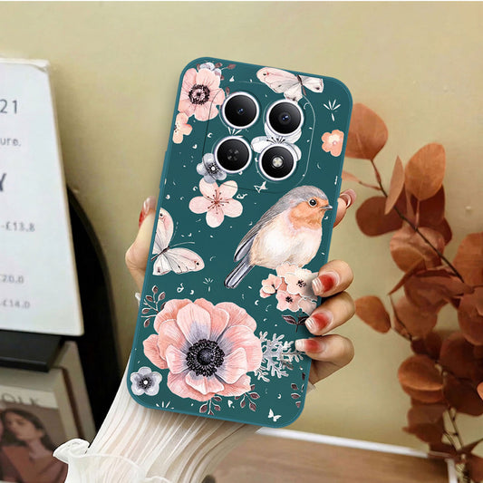Xiaomi Redmi Note 15 Cover - Dark Green - D1 - ONation Nature Floral Series - HQ Liquid Silicone Soft Case