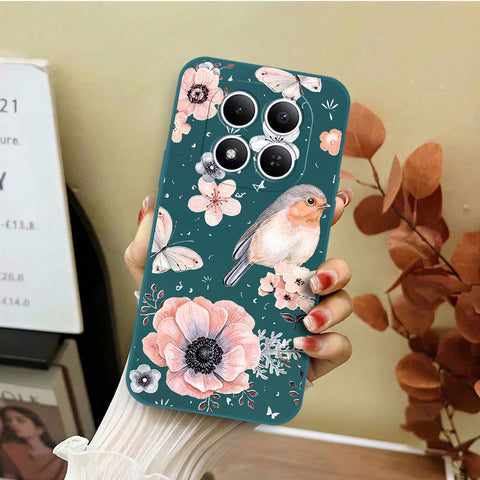 Xiaomi Redmi Note 15 Pro Cover - Dark Green - D1 - ONation Nature Floral Series - HQ Liquid Silicone Soft Case