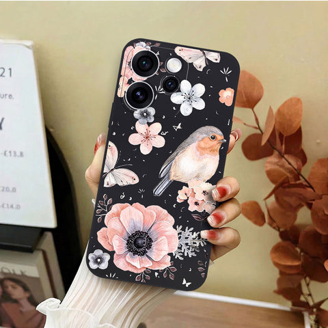 Oppo Reno 15 Pro Mini Cover - Black - D1 - ONation Nature Floral Series - HQ Liquid Silicone Soft Case
