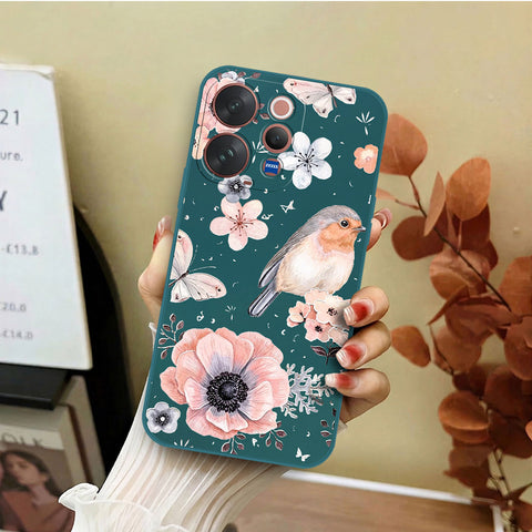 Vivo S50 Cover - Dark Green - D1 - ONation Nature Floral Series - HQ Liquid Silicone Soft Case