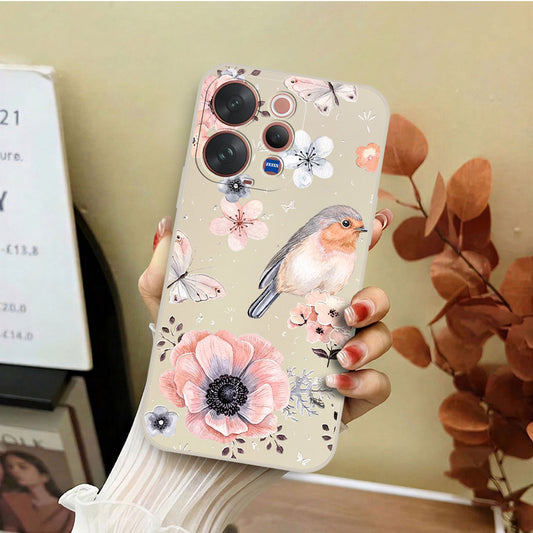 Vivo S50 Cover - Off White - D1 - ONation Nature Floral Series - HQ Liquid Silicone Soft Case