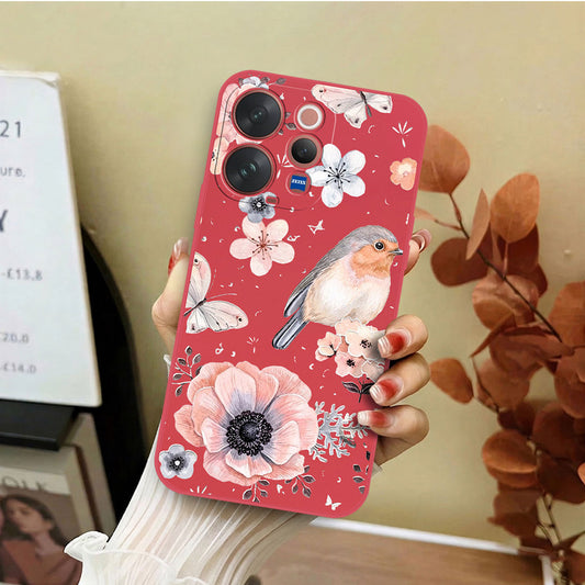 Vivo S50 Cover - Red - D1 - ONation Nature Floral Series - HQ Liquid Silicone Soft Case