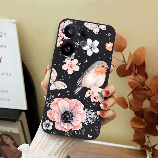 Vivo S30 Pro Mini Cover - Black - D1 - ONation Nature Floral Series - HQ Liquid Silicone Soft Case