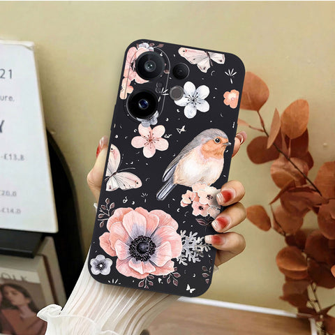 Vivo X200 FE Cover - Black - D1 - ONation Nature Floral Series - HQ Liquid Silicone Soft Case