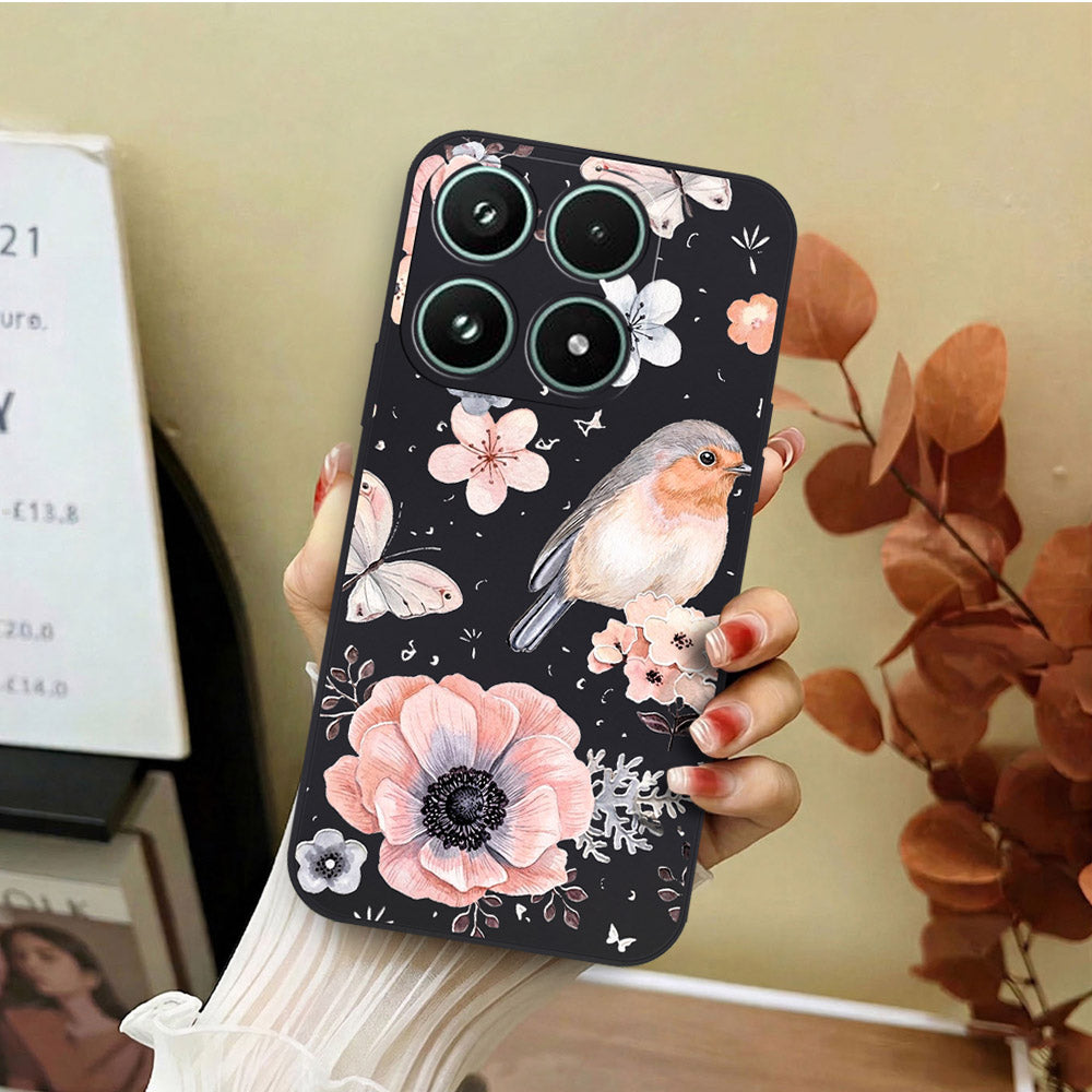Xiaomi 17 Cover - Black - D1 - ONation Nature Floral Series - HQ Liquid Silicone Soft Case