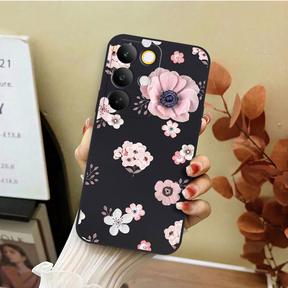 Realme C85 Cover - Black - D2 - ONation Nature Floral Series - HQ Liquid Silicone Soft Case