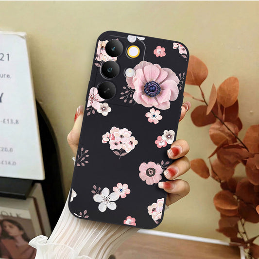 Realme C85 Cover - Black - D2 - ONation Nature Floral Series - HQ Liquid Silicone Soft Case