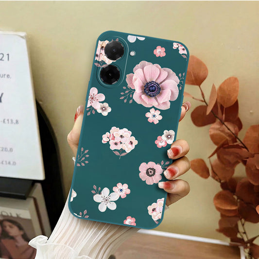 Xiaomi Poco C71 4G Cover - Dark Green - D2 - ONation Nature Floral Series - HQ Liquid Silicone Soft Case